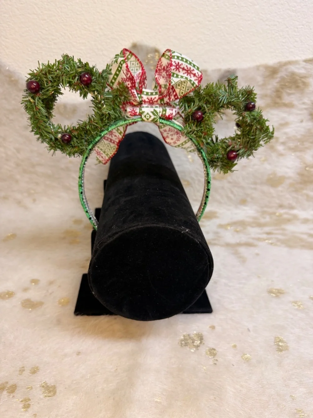 Christmas Minnie Mouse Ears‎ Headband Handmade Holiday Bow Green Red Festive